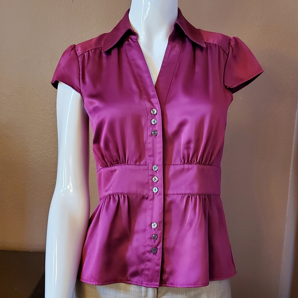 ANN TAYLOR magenta satin blouse 2P